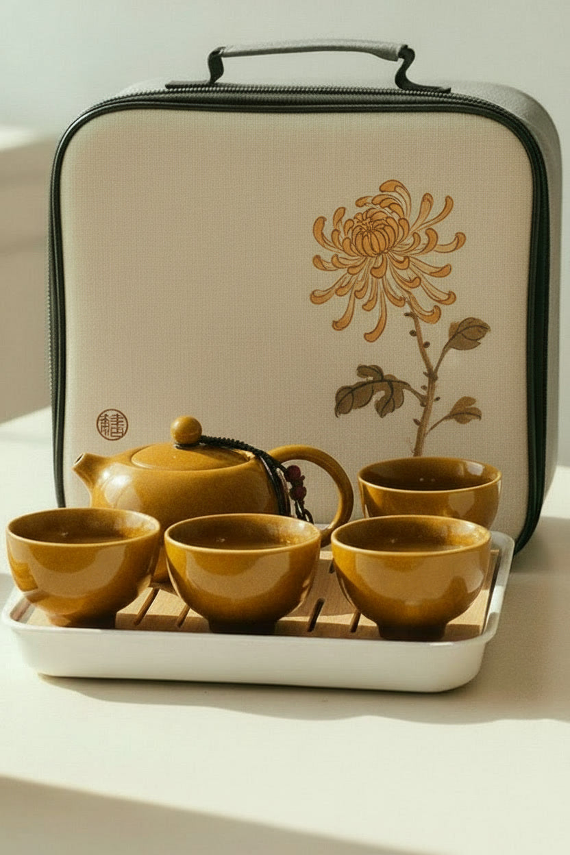 With Travelling Bag 4 Cups Chinese Kung Fu Tea Set Travel Set Ceramic Portable Teapot Porcelain Teaset Gaiwan Tea Cups Tea Tool