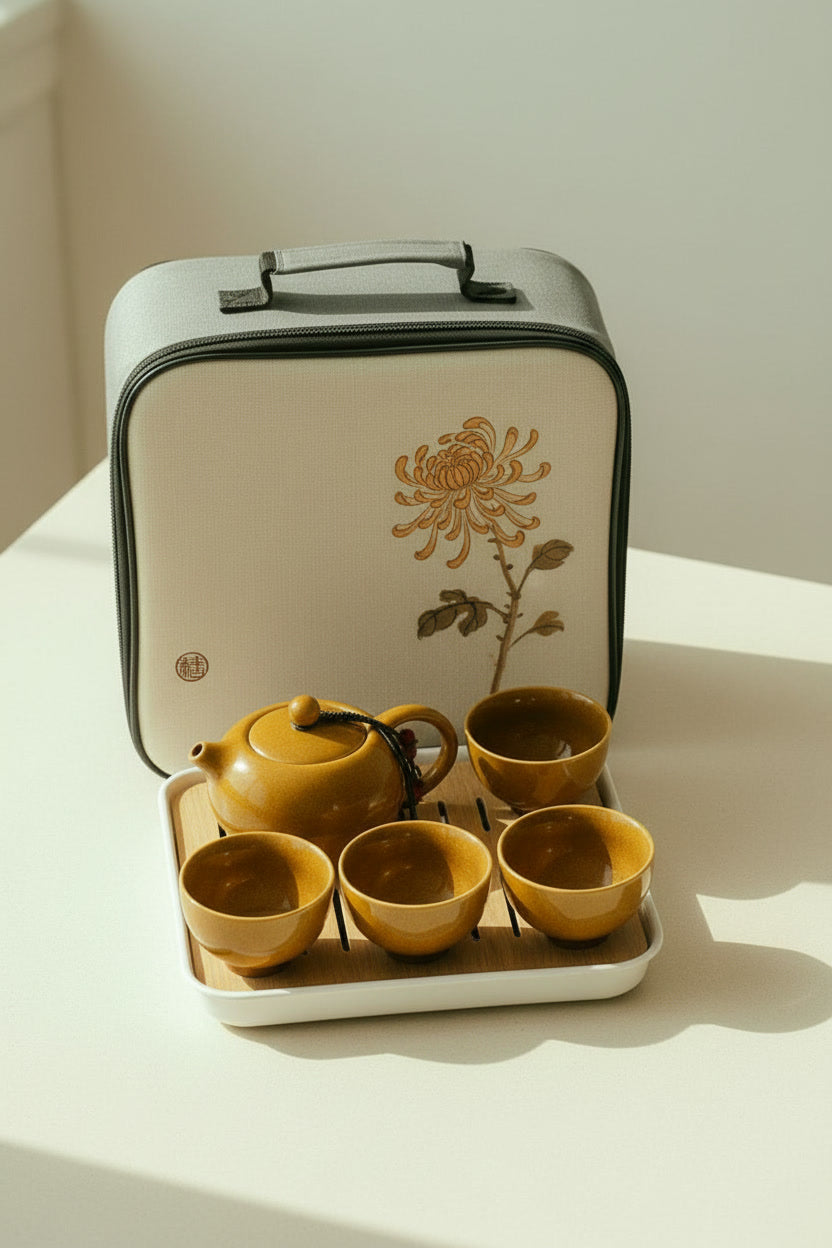 With Travelling Bag 4 Cups Chinese Kung Fu Tea Set Travel Set Ceramic Portable Teapot Porcelain Teaset Gaiwan Tea Cups Tea Tool